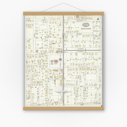 Old map wall art mockup — magnetic wood frame on white wall — Sanborn Fire Insurance Map from Marlin, Falls County, Texas (1916), Sheet #0004