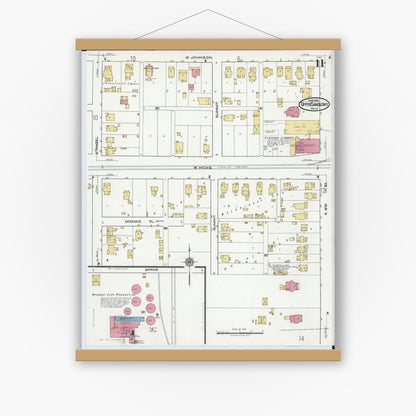 Old map wall art mockup — magnetic wood frame on white wall — Sanborn Fire Insurance Map from Upper Sandusky, Wyandot County, Ohio (1921), Sheet #0011
