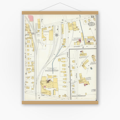Old map wall art mockup — magnetic wood frame on white wall — Sanborn Fire Insurance Map from Woburn, Middlesex County, Massachusetts (1904), Sheet #0011