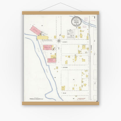 Old map wall art mockup — magnetic wood frame on white wall — Sanborn Fire Insurance Map from Alviso, Santa Clara County, California (1908), Sheet #0001