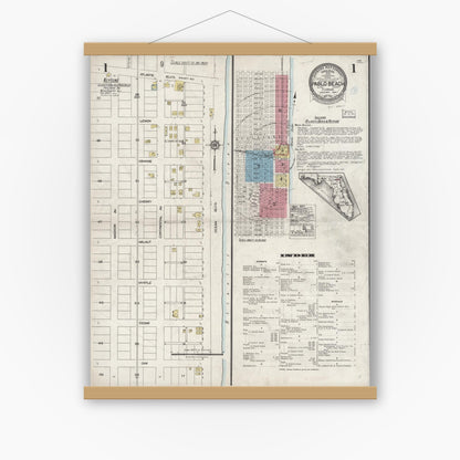 Old map wall art mockup — magnetic wood frame on white wall — Sanborn Fire Insurance Map from Pablo Beach, Duval County, Florida (1924) - Complete Map Set