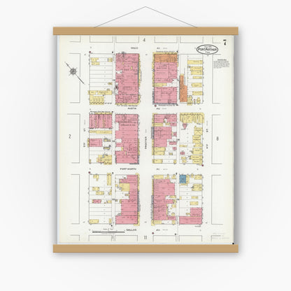Old map wall art mockup — magnetic wood frame on white wall — Sanborn Fire Insurance Map from Port Arthur, Jefferson County, Texas (1918), Sheet #0007