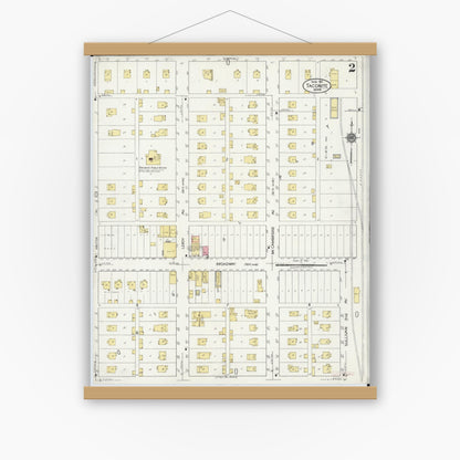 Old map wall art mockup — magnetic wood frame on white wall — Sanborn Fire Insurance Map from Taconite, Ltasca County, Minnesota (1921), Sheet #0002