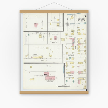 Old map wall art mockup — magnetic wood frame on white wall — Sanborn Fire Insurance Map from Baltimore, Fairfield County, Ohio (1895), Sheet #0002