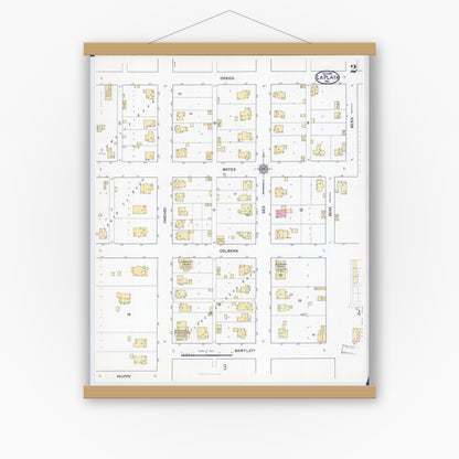 Old map wall art mockup — magnetic wood frame on white wall — Sanborn Fire Insurance Map from La Plata, Macon County, Missouri (1916), Sheet #0002