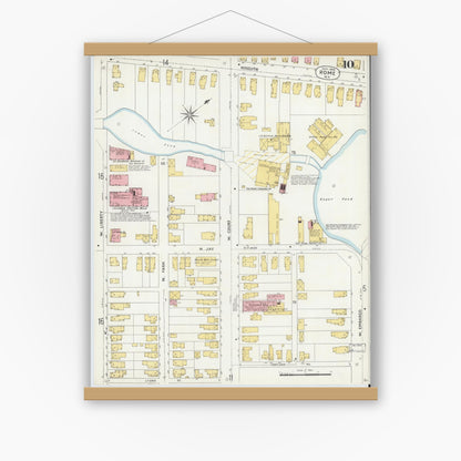 Old map wall art mockup — magnetic wood frame on white wall — Sanborn Fire Insurance Map from Rome, Oneida County, New York (1904), Sheet #0010