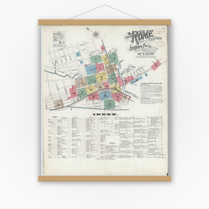 Old map wall art mockup — magnetic wood frame on white wall — Sanborn Fire Insurance Map from Rome, Oneida County, New York (1899) - Complete Map Set