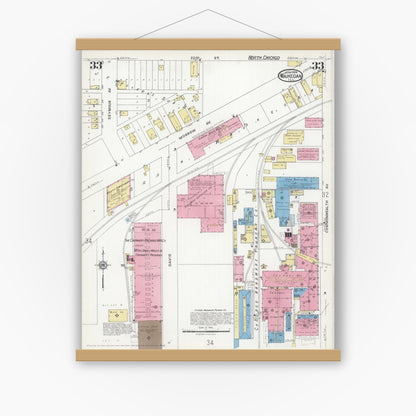 Old map wall art mockup — magnetic wood frame on white wall — Sanborn Fire Insurance Map from Waukegan, Lake County, Illinois (1924), Sheet #0033