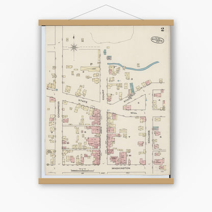 Old map wall art mockup — magnetic wood frame on white wall — Sanborn Fire Insurance Map from Athens, Athens County, Ohio (1885), Sheet #0002