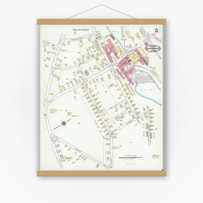 Old map wall art mockup — magnetic wood frame on white wall — Sanborn Fire Insurance Map from North Andover, Essex County, Massachusetts (1919), Sheet #0005