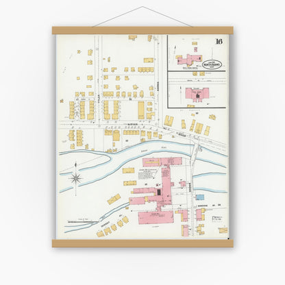 Old map wall art mockup — magnetic wood frame on white wall — Sanborn Fire Insurance Map from North Adams, Berkshire County, Massachusetts (1901), Sheet #0016