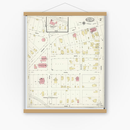 Old map wall art mockup — magnetic wood frame on white wall — Sanborn Fire Insurance Map from Monroeville, Huron County, Ohio (1911), Sheet #0002