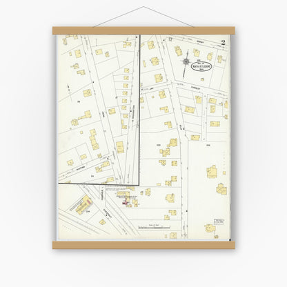 Old map wall art mockup — magnetic wood frame on white wall — Sanborn Fire Insurance Map from North Attleborough, Bristol County, Massachusetts (1911), Sheet #0002