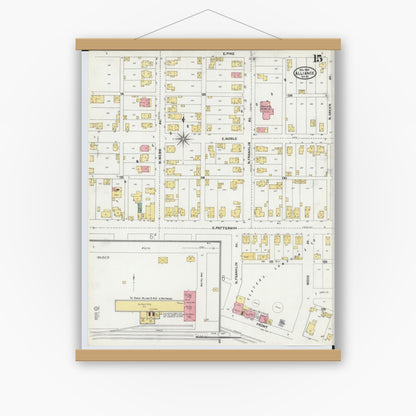 Old map wall art mockup — magnetic wood frame on white wall — Sanborn Fire Insurance Map from Alliance, Stark County, Ohio (1904), Sheet #0015