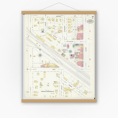 Old map wall art mockup — magnetic wood frame on white wall — Sanborn Fire Insurance Map from Durand, Shiawassee County, Michigan (1908), Sheet #0007