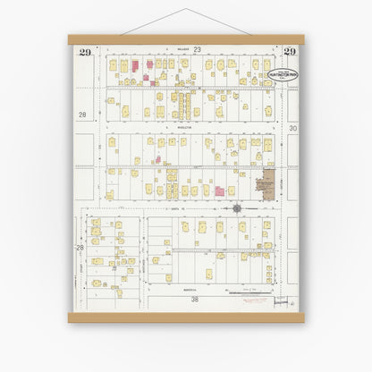 Old map wall art mockup — magnetic wood frame on white wall — Sanborn Fire Insurance Map from Huntington Park, Los Angeles County, California (1924), Sheet #0029