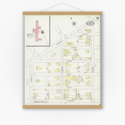 Old map wall art mockup — magnetic wood frame on white wall — Sanborn Fire Insurance Map from Hazleton, Luzerne County, Pennsylvania (1895), Sheet #0008