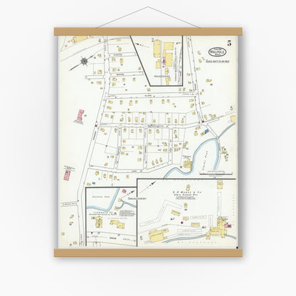 Old map wall art mockup — magnetic wood frame on white wall — Sanborn Fire Insurance Map from Walpole, Norfolk County, Massachusetts (1918), Sheet #0005