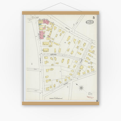 Old map wall art mockup — magnetic wood frame on white wall — Sanborn Fire Insurance Map from Westboro, Worcester County, Massachusetts (1894), Sheet #0005