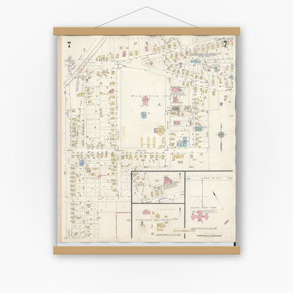 Old map wall art mockup — magnetic wood frame on white wall — Sanborn Fire Insurance Map from Wilmington, Clinton County, Ohio (1949), Sheet #0007