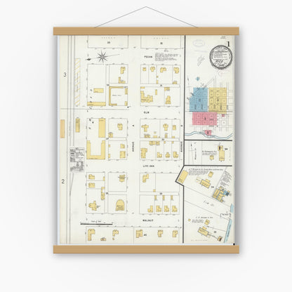 Old map wall art mockup — magnetic wood frame on white wall — Sanborn Fire Insurance Map from Hico, Hamilton County, Texas (1898) - Complete Map Set