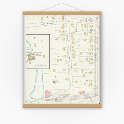 Old map wall art mockup — magnetic wood frame on white wall — Sanborn Fire Insurance Map from Patchogue, Suffolk County, New York (1897), Sheet #0007