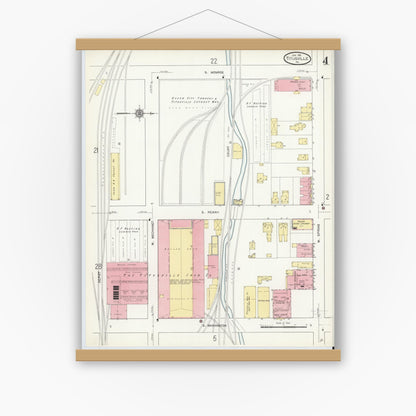 Old map wall art mockup — magnetic wood frame on white wall — Sanborn Fire Insurance Map from Titusville, Crawford County, Pennsylvania (1912), Sheet #0004