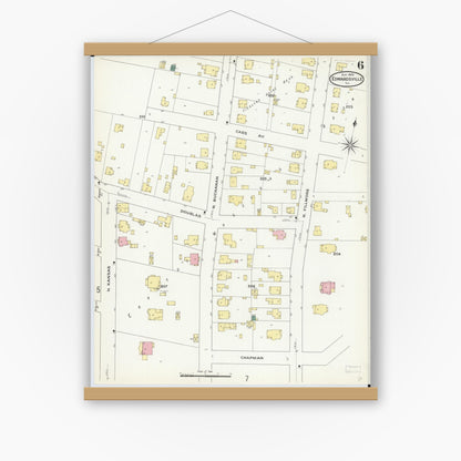 Old map wall art mockup — magnetic wood frame on white wall — Sanborn Fire Insurance Map from Edwardsville, Madison County, Illinois (1909), Sheet #0006
