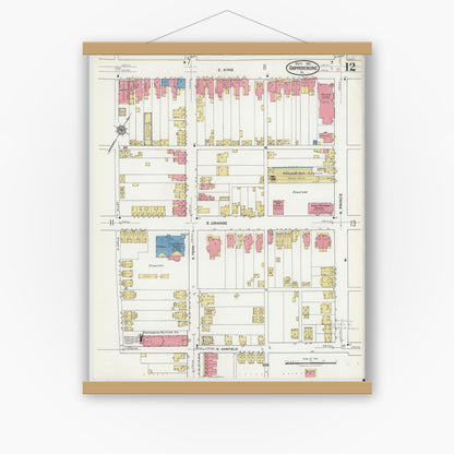 Old map wall art mockup — magnetic wood frame on white wall — Sanborn Fire Insurance Map from Shippensburg, Cumberland And Franklin Counties, Pennsylvania (1921), Sheet #0012