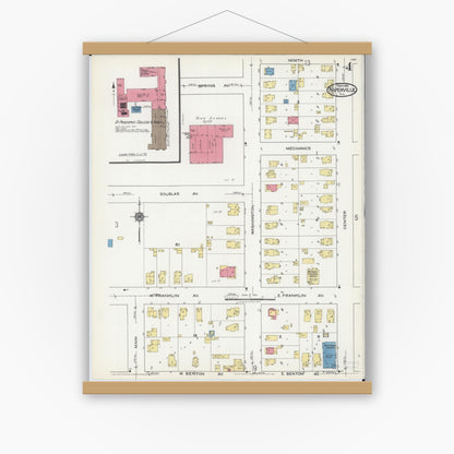 Old map wall art mockup — magnetic wood frame on white wall — Sanborn Fire Insurance Map from Naperville, Du Page County, Illinois (1921), Sheet #0004