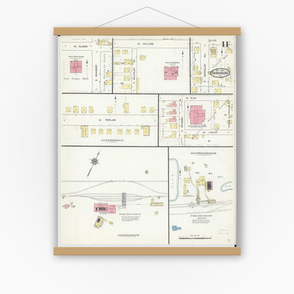 Old map wall art mockup — magnetic wood frame on white wall — Sanborn Fire Insurance Map from Harrisburg, Saline County, Illinois (1913), Sheet #0011