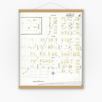 Old map wall art mockup — magnetic wood frame on white wall — Sanborn Fire Insurance Map from Missouri Valley, Harrison County, Iowa (1901), Sheet #0008