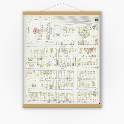 Old map wall art mockup — magnetic wood frame on white wall — Sanborn Fire Insurance Map from Sedalia, Pettis County, Missouri (1892), Sheet #0010