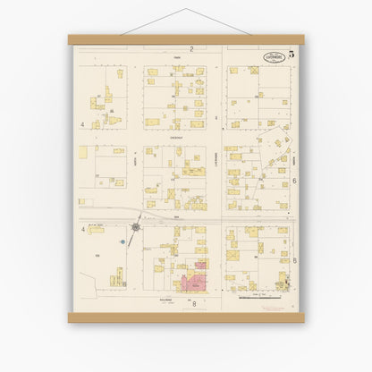 Old map wall art mockup — magnetic wood frame on white wall — Sanborn Fire Insurance Map from Livermore, Alameda County, California (1917), Sheet #0005