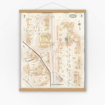 Old map wall art mockup — magnetic wood frame on white wall — Sanborn Fire Insurance Map from Flat River, Saint Francois County, Missouri (1938), Sheet #0007