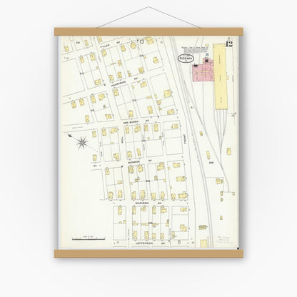 Old map wall art mockup — magnetic wood frame on white wall — Sanborn Fire Insurance Map from Ridgway, Elk County, Pennsylvania (1909), Sheet #0012