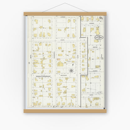 Old map wall art mockup — magnetic wood frame on white wall — Sanborn Fire Insurance Map from Tawas City, Iosco County, Michigan (1898), Sheet #0009