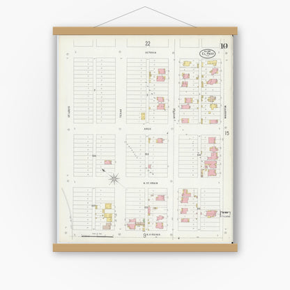 Old map wall art mockup — magnetic wood frame on white wall — Sanborn Fire Insurance Map from El Paso, El Paso County, Texas (1898), Sheet #0010