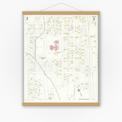 Old map wall art mockup — magnetic wood frame on white wall — Sanborn Fire Insurance Map from Silsbee, Hardin County, Texas (1937), Sheet #0005