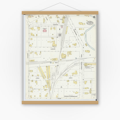 Old map wall art mockup — magnetic wood frame on white wall — Sanborn Fire Insurance Map from Lapeer, Lapeer County, Michigan (1898), Sheet #0006