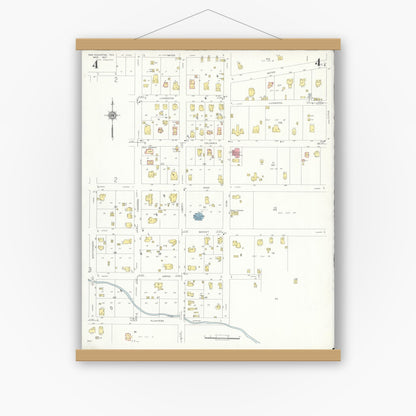 Old map wall art mockup — magnetic wood frame on white wall — Sanborn Fire Insurance Map from San Augustine, San Augustine County, Texas (1937), Sheet #0004