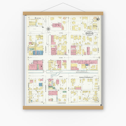 Old map wall art mockup — magnetic wood frame on white wall — Sanborn Fire Insurance Map from Massillon, Stark County, Ohio (1908), Sheet #0010