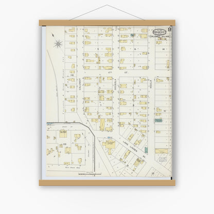 Old map wall art mockup — magnetic wood frame on white wall — Sanborn Fire Insurance Map from Red Jacket, Houghton County, Michigan (1893), Sheet #0009