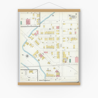 Old map wall art mockup — magnetic wood frame on white wall — Sanborn Fire Insurance Map from Passaic, Passaic County, New Jersey (1903), Sheet #0007